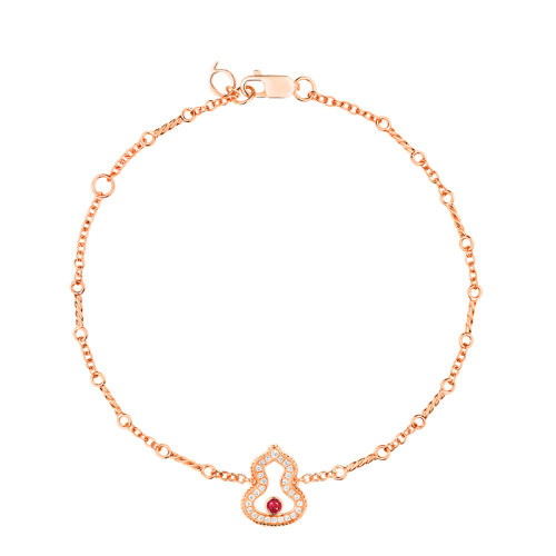 QEELIN/麒麟珠宝 WULU系列 18K金玫瑰金镶嵌钻石红宝石葫芦挂坠手链WU-040-LGBL-RGDRU