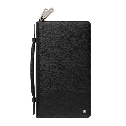 MontBlanc/万宝龙 男士黑色皮革拉链钱包钱夹 114685