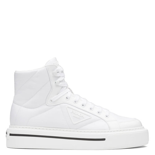 PRADA/普拉达  Macro Re-Nylon系列 男士白色再生尼龙和亮面皮革高帮运动鞋2TG183_3LF5_F0009