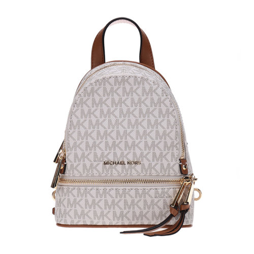 Michael Kors/迈克·科尔斯 RHEA ZIP系列女士拼色PVC配皮MK字母徽标印花图案小号拉链开合双肩包手提包背包女包 30S7GEZB1V 多色可选