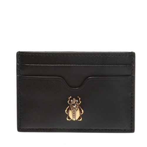 Alexander McQueen/亚历山大麦昆 男女同款 黑色皮革时尚小型皮具卡片夹 5823151CW0T1000