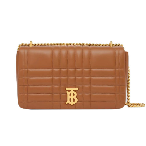 BURBERRY/博柏利 22新款 Lola系列 女士中号枫棕色绗缝小羊皮翻盖磁扣开合字母金色金属配件调节链条肩带单肩斜挎包80595081