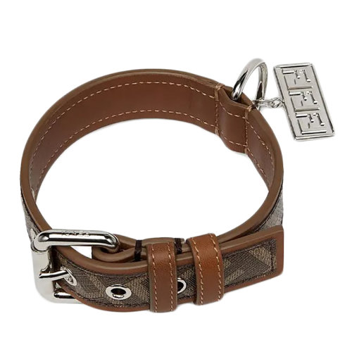 FENDI/芬迪  棕色面料带有F徽标的狗项圈8AC016A8V3F18AT