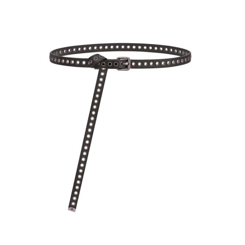 DIOR/迪奥 22年春夏新款 DIOREVOLT系列 女士黑色光滑牛皮革搭配金属孔眼银扣摇滚风格腰带15毫米B0299BWFE_M900