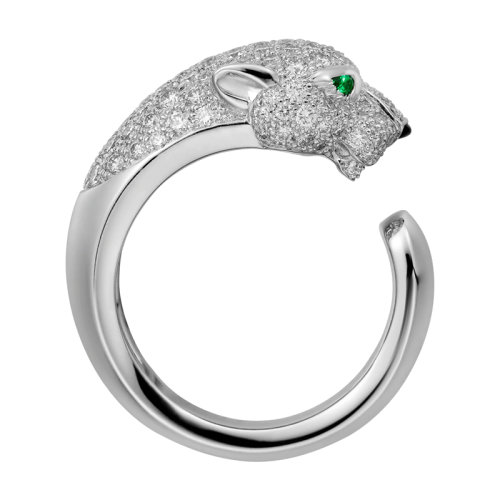CARTIER/卡地亚 Panthère 系列 18K金白金钻石祖母绿玛瑙戒指 镶嵌137颗明亮切割钻石N4224900