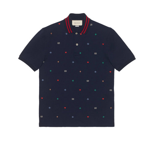 GUCCI/古驰  19新款男士彩色刺绣短袖POLO衫 574085XJBAA4437