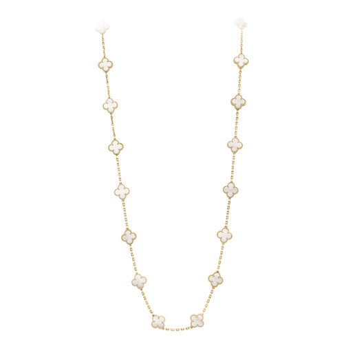 Van Cleef & Arpels/梵克雅宝 经典Vintage Alhambra系列 18k金黄金镶白色珍珠母贝20四叶草长项链VCARA42100