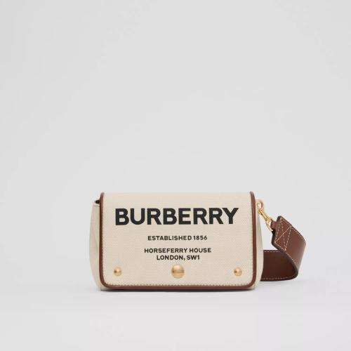  BURBERRY 22年秋冬 女士 小号 Horseferry 印花棉质帆布斜背包 80518441