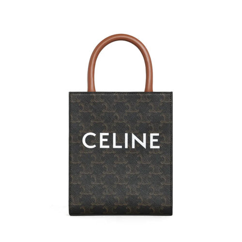 CELINE/赛琳 2020早秋新款 经典TRIOMPHE系列 棕色老花帆布垂直迷你手提购物包194372BZK.04LU
