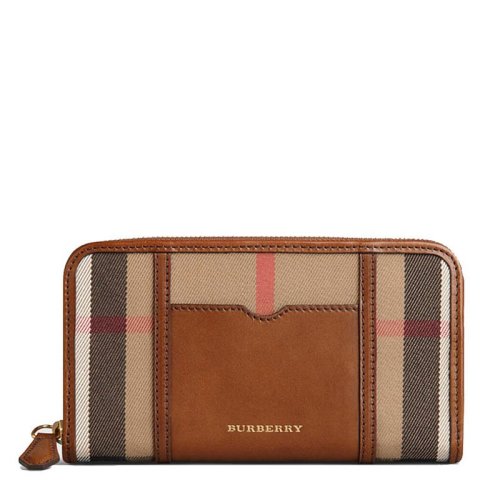 BURBERRY/博柏利 女士棕赭石色皮革经典格纹长款拉链钱包钱夹女包 3913094