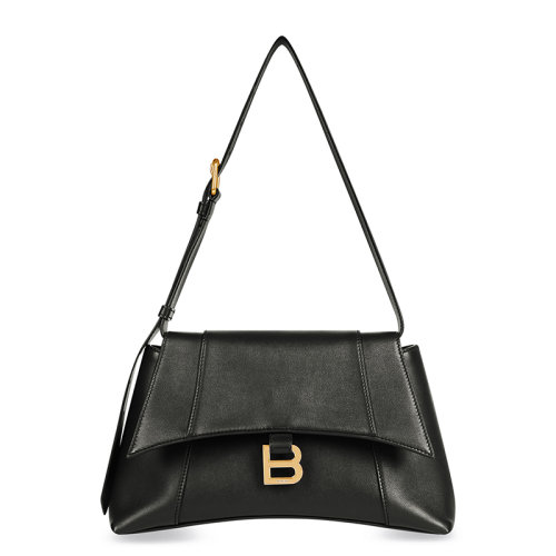 Balenciaga/巴黎世家 20  DOWNTOWN系列 女士小号黑色光滑半亮面小牛皮复古金色饰面B徽标单肩斜挎包67135329S1M1000