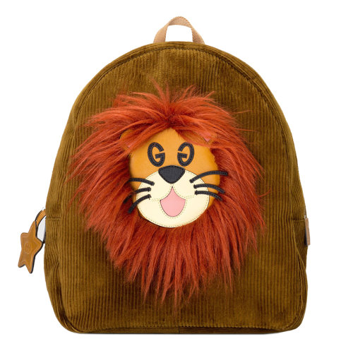 GUCCI/古驰 22新款 儿童款深橄榄绿灯芯绒星星GG拉链拉链开合狮子造型双肩背包7048432S8DN2887