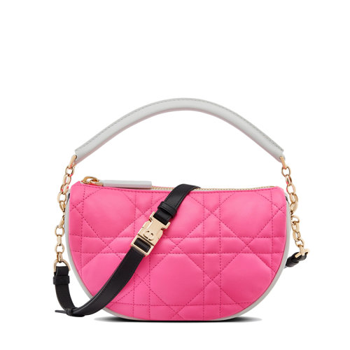 DIOR/迪奥 22春夏新款VIBE HOBO系列 女士小号荧光粉色藤格纹羊皮革单肩斜挎手提包M7200ODDO_M956