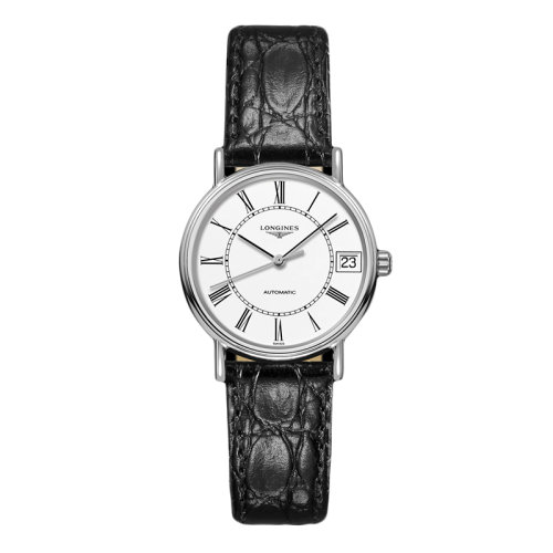 LONGINES/浪琴 时尚系列 男女同款亚光白色自动机械精钢表盘和皮革表带腕表30毫米L4.322.4.11.2