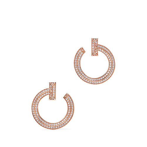 Tiffany & Co./蒂芙尼  T1系列 18K金玫瑰金和明亮式切割钻石耳环68408113