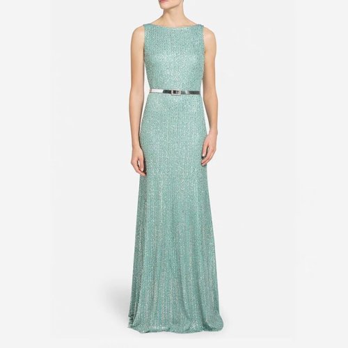 St.John/盛蔷女士蓝色金属感无袖垂感针织女士礼服K1200R2