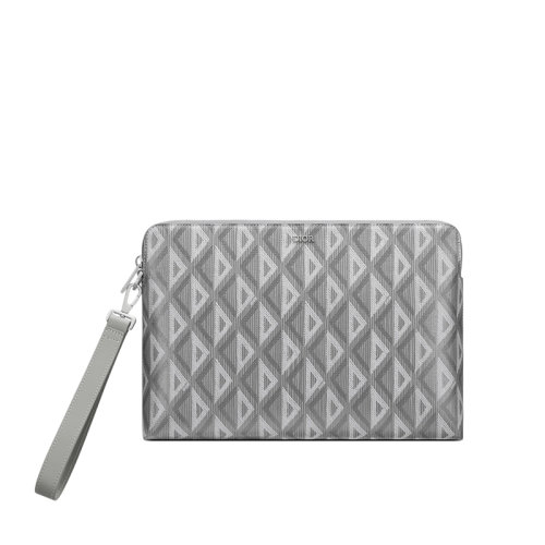 DIOR/迪奥 22春夏新款 男士灰色CD Diamond图案帆布拉链开合可拆卸皮革带手提包手拿包2ESCA251DCO_H42E