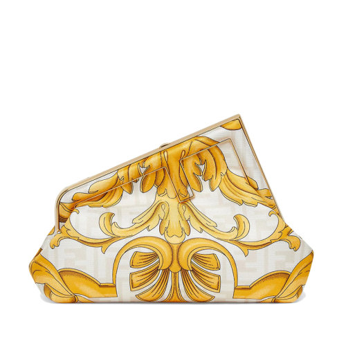 FENDI/芬迪 22新款First系列 女士Fendace联名款小号白色印花桑蚕丝超大F金属搭扣单肩手拿包8BP129AJQCF1EGP