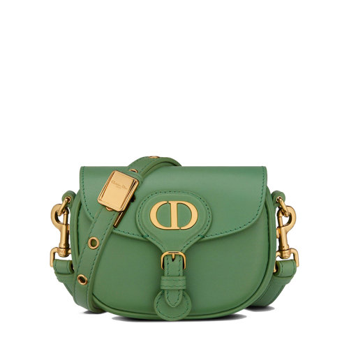 DIOR/迪奥 22新款BOBBY系列 女士微型翡翠绿光面牛皮革金扣翻盖单肩斜挎手提包S5127UMOL_M69H