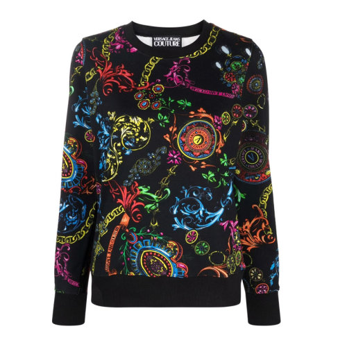 VERSACE JEANS/范思哲牛仔 女士拼色棉质经典巴洛克印花装饰圆领长袖上衣卫衣运动衫套头衫 71HAI309-FS002 多色可选
