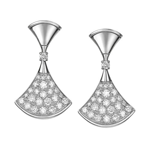 BVLGARI/宝格丽 DIVAS'DREAM系列 18K金白金镶密钉钻石扇子耳环 351100