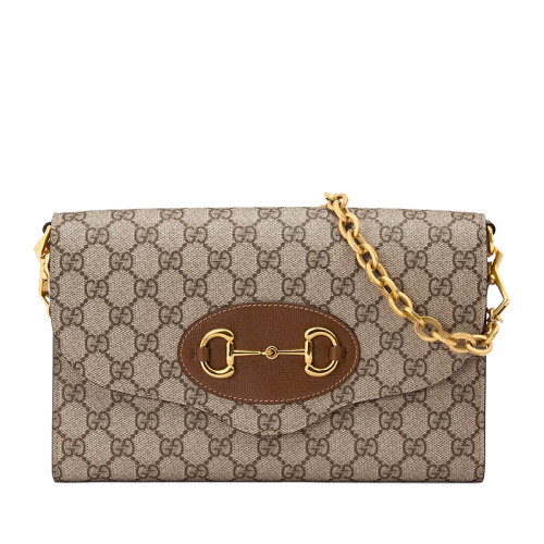 GUCCI/古驰 20  Horsebit 1955系列 女士小号经典老花帆布翻盖马衔扣链条单肩斜挎包?677286HUHHX8565