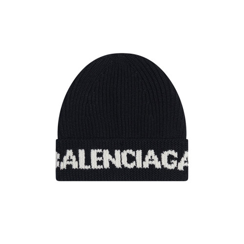 Balenciaga/巴黎世家新款 男女同款黑色纯羊毛白色LOGO针织毛线帽675327T16150107