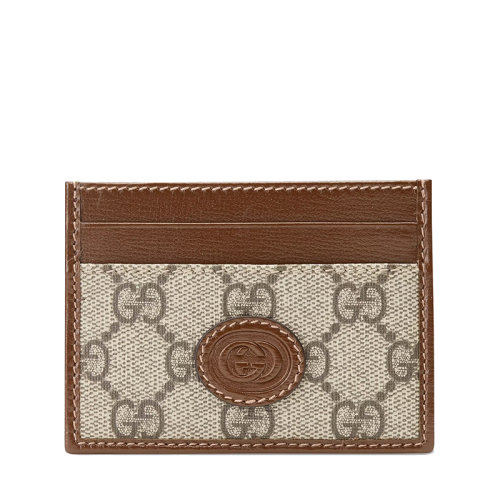 GUCCI/古驰   男女同款经典老花帆布棕色皮革饰边卡包卡片夹67300292TCG8563