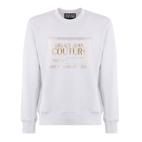 VERSACE JEANS/范思哲牛仔 男士白色棉质经典字母徽标装饰常规版型圆领长袖上衣卫衣套头衫 71GAIT15-CF00T-G03