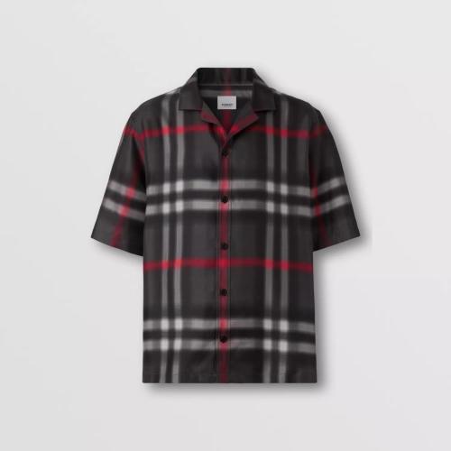  BURBERRY 22年秋冬 男士 模糊格纹丝质短袖衬衫 80572931