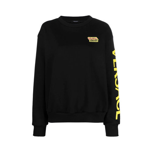 VERSACE/范思哲 女士黑色棉质霓虹徽标图案圆领长袖上衣卫衣运动衫 10021731-A01174-1B000