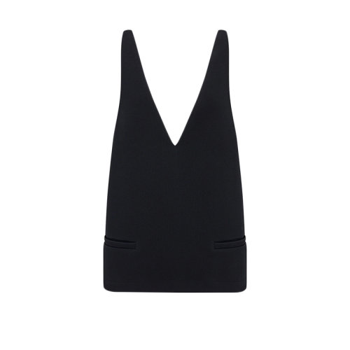 DIOR/迪奥 22年早春新款 女士黑色羊毛和桑蚕丝混纺面料短款V领无袖连衣裙221R08A1162_X9000