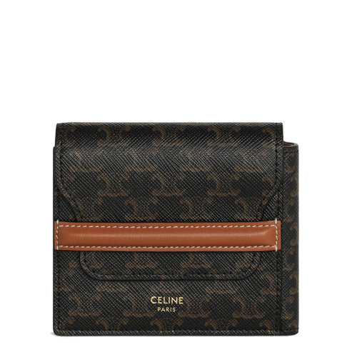 CELINE/赛琳 男士黄褐色老花帆布小羊皮折叠钱包10D902BZ9.04LU
