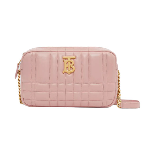 BURBERRY/博柏利 22新款 Lola系列 女士小号粉色鞣制粒面皮革字母标志拉链开合字母抛光金属金色链条肩背斜挎相机包80630211