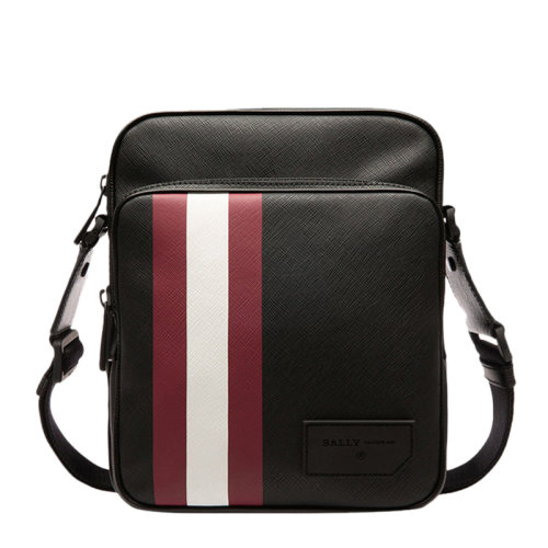 BALLY/巴利 SEBERT系列男士黑色皮革经典条纹竖款斜挎包单肩包男包 622631 多色可选