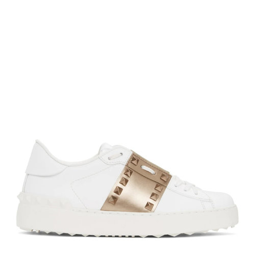 Valentino/华伦天奴 女士白色皮革经典铆钉装饰休闲鞋运动鞋小白鞋平底鞋单鞋女鞋 WW2S0A01-HEL-155