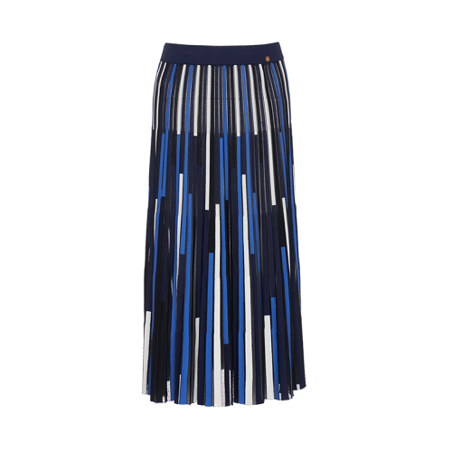 HUI/卉 女士半身裙2020秋季新品蓝色条纹针织半裙撞色条纹设计半身裙