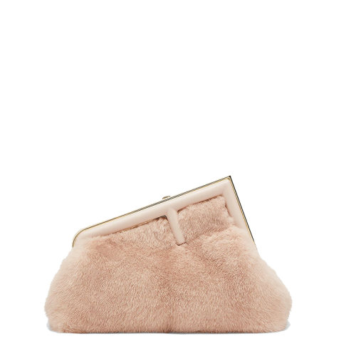 FENDI/芬迪 20  FENDI FIRST系列 女士小号浅粉色貂皮小羊皮斜向F形搭扣单肩斜挎手拿包8BP129AHN6F0H43