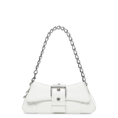 Balenciaga/巴黎世家 22新款 女士小号白色哑光小牛皮鳄鱼压纹LINDSAY饰银色配件翻盖单肩手提包701141210C99001