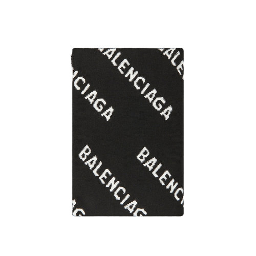 Balenciaga/巴黎世家新款 ALLOVER LOGO系列 男女同款黑色纯初剪羊毛针织围巾621020T15671070