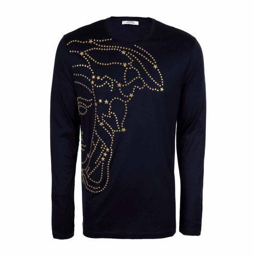 VERSACE JEANS/范思哲牛仔 男士深蓝色棉质经典美杜莎头像装饰长袖上衣毛衣针织衫套头衫 V800734-VJ00295-V7023