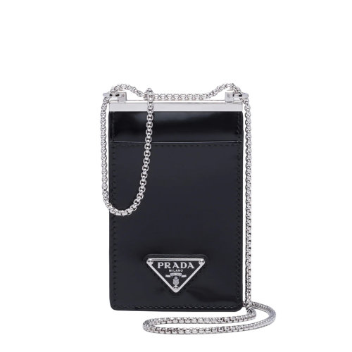 PRADA/普拉达 22年新款 女士黑色三角银标银链垂直款单肩卡包1MR022年_ZO6_F0002