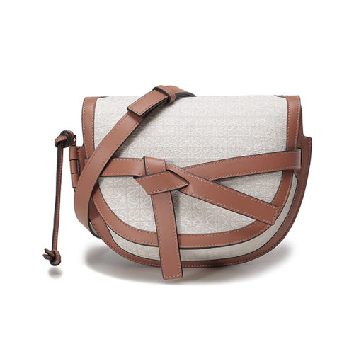LOEWE/罗意威 女士Gate系列牛皮革/织物单肩斜挎包马鞍包小号 A650T20X37