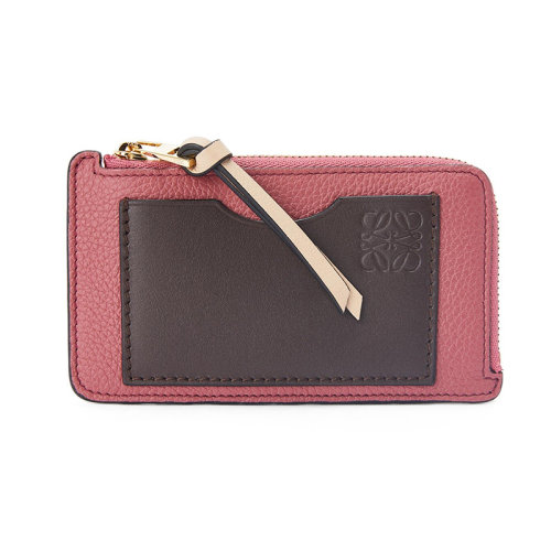 LOEWE/罗意威 22年新款 女士梅花色/巧克力色软粒面牛皮革徽标压纹拉链硬币卡包C660Z40X04-3024