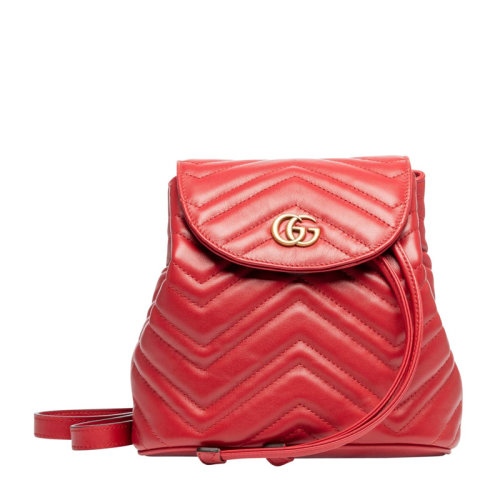 GUCCI/古驰 Marmont系列女士牛皮绗缝抽绳波浪纹翻盖双肩包背包女包 528129-DRW4T 多色可选