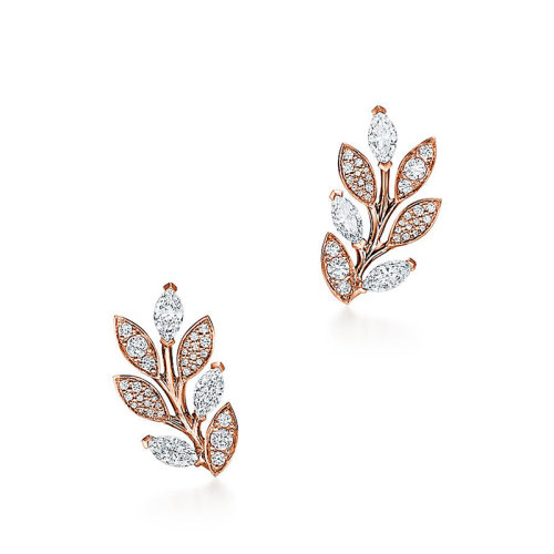 Tiffany & Co./蒂芙尼  Vigne系列 18K金玫瑰金镶嵌圆形明亮式切割和榄尖形切割钻石耳环67455541