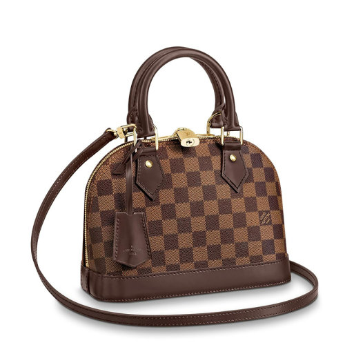 Louis Vuitton/路易威登 经典款ALMA BB系列 女士乌木色棋盘格帆布皮革修边金扣金锁配可拆卸肩带单肩斜跨手提包N41221