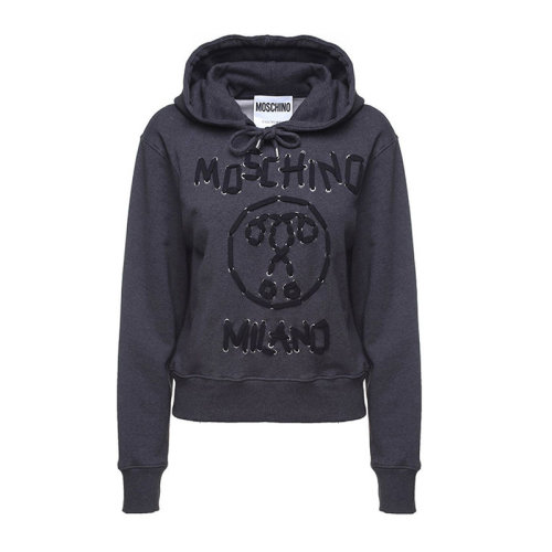 Moschino/莫斯奇诺  女装 服饰 深灰色经典logo印花连帽卫衣 女卫衣