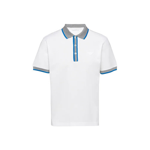 PRADA/普拉达 22年春夏新款 男士白色棉质撞色条纹细节短袖Polo衫UJN766_1ZP5_F0009_S_212