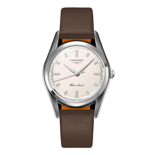 LONGINES/浪琴 经典复刻系列 男女通用精钢表壳自动机械机芯银色表盘棕色皮表带38.5毫米手表L2.834.4.72.2